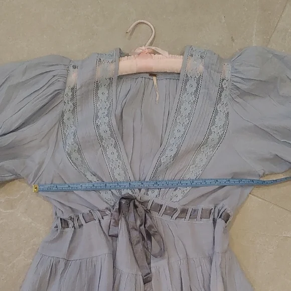 Free People Light Blue Lace Trim Blouse - Picture 5 of 8